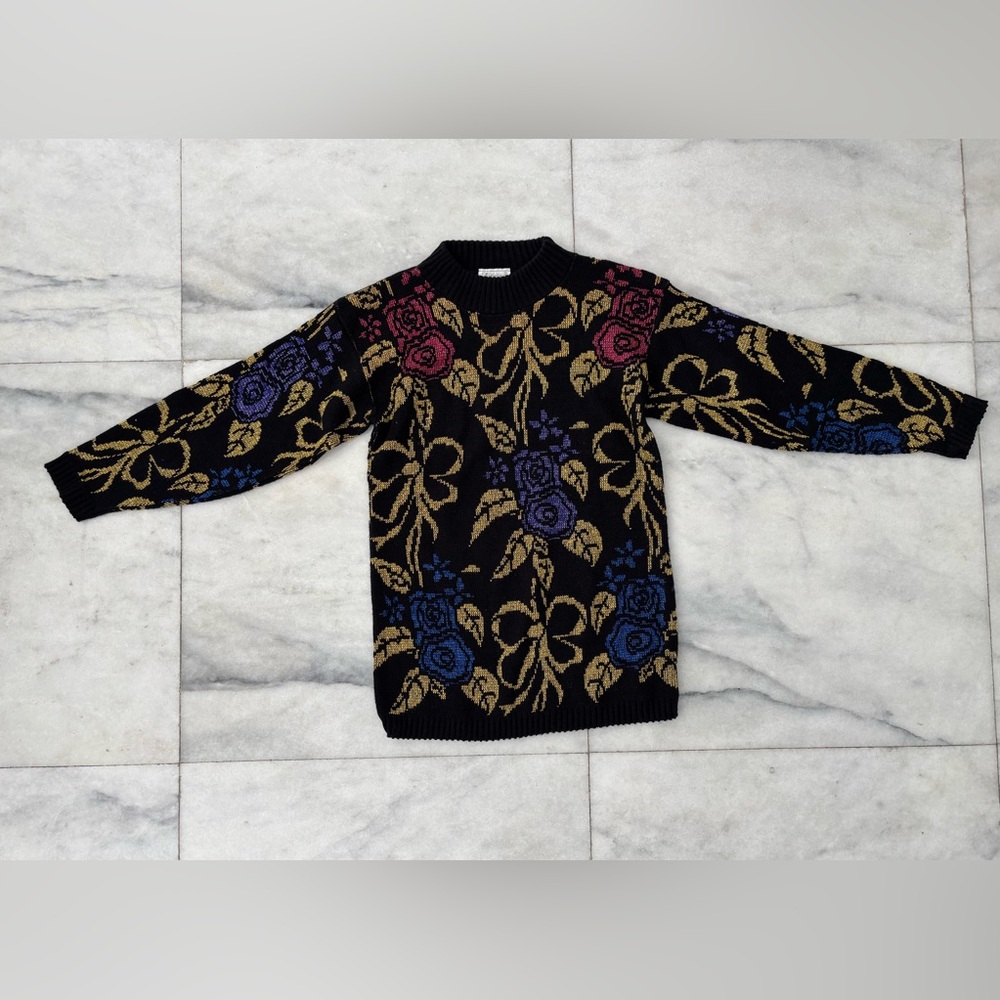 VTG Turning Point Sweater Floral Glitter Mock Neck Women S Christmas Cottagecore
